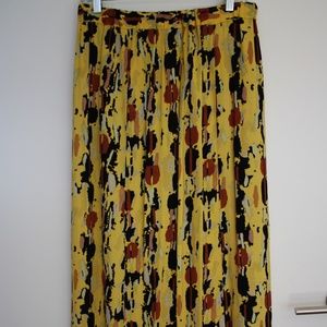 FLAX midi skirt pattern print yellow rayon Sz S